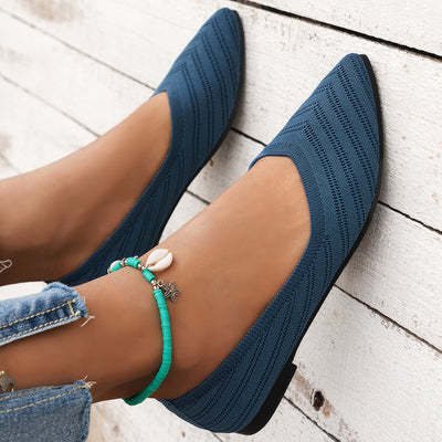 Casual Women Flats Pointed Toe Slip-On Shoes – Breathable Solid Color Loafers for Daily & Office Wear