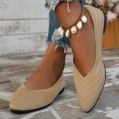 Casual Women Flats Pointed Toe Slip-On Shoes – Breathable Solid Color Loafers for Daily & Office Wear