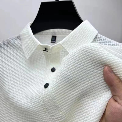 Mens Bone Flower Polo Shirt  Business Casual Breathable Summer Top Classic Short Sleeve Polo for Work & Everyday Comfort